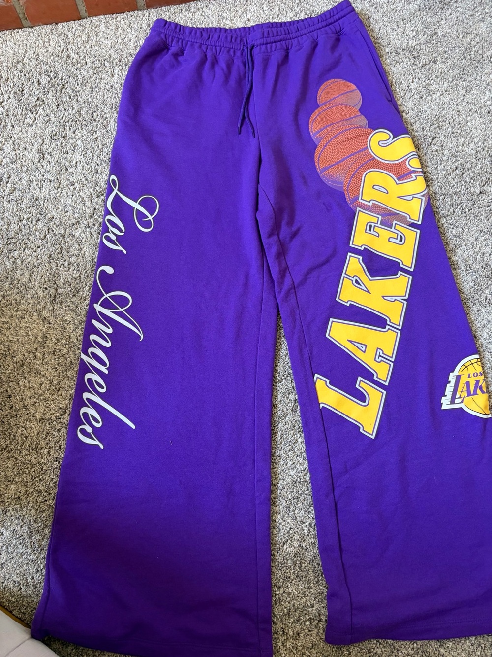 NBA Purple Wide-Leg Lakers Graphic Pants with Yellow Accents